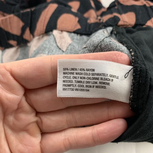 A New Day Black Brown Abstract Print Linen High Rise Shorts L - Picture 4 of 5